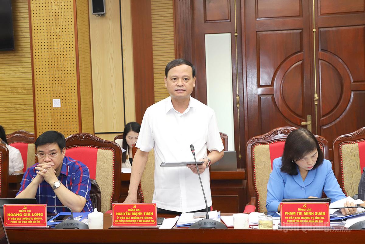 Phó Chủ tịch Thường trực UBND tỉnh Nguyễn Mạnh Tuấn thảo luận tại hội nghị.