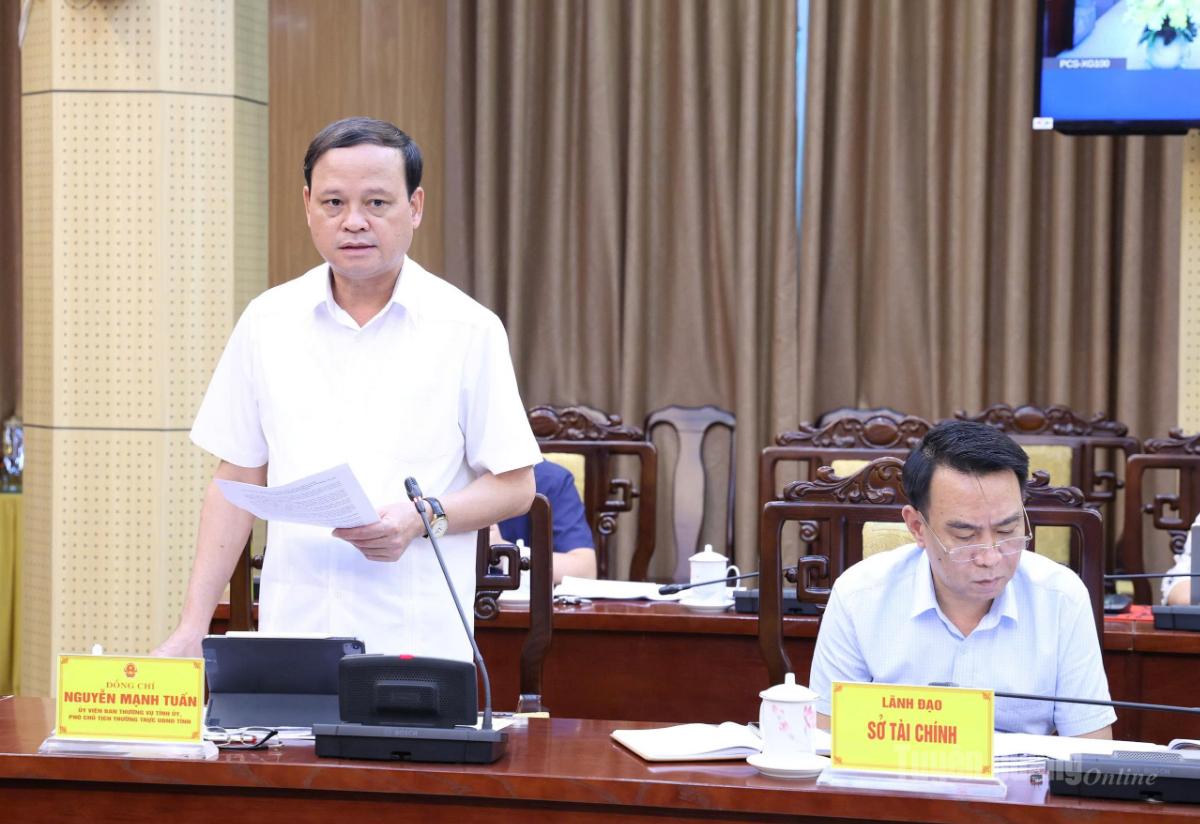 Đồng chí Nguyễn Mạnh Tuấn, Ủy viên Ban Thường vụ Tỉnh ủy, Phó Chủ tịch Thường trực UBND tỉnh phát biểu tại cuộc họp.