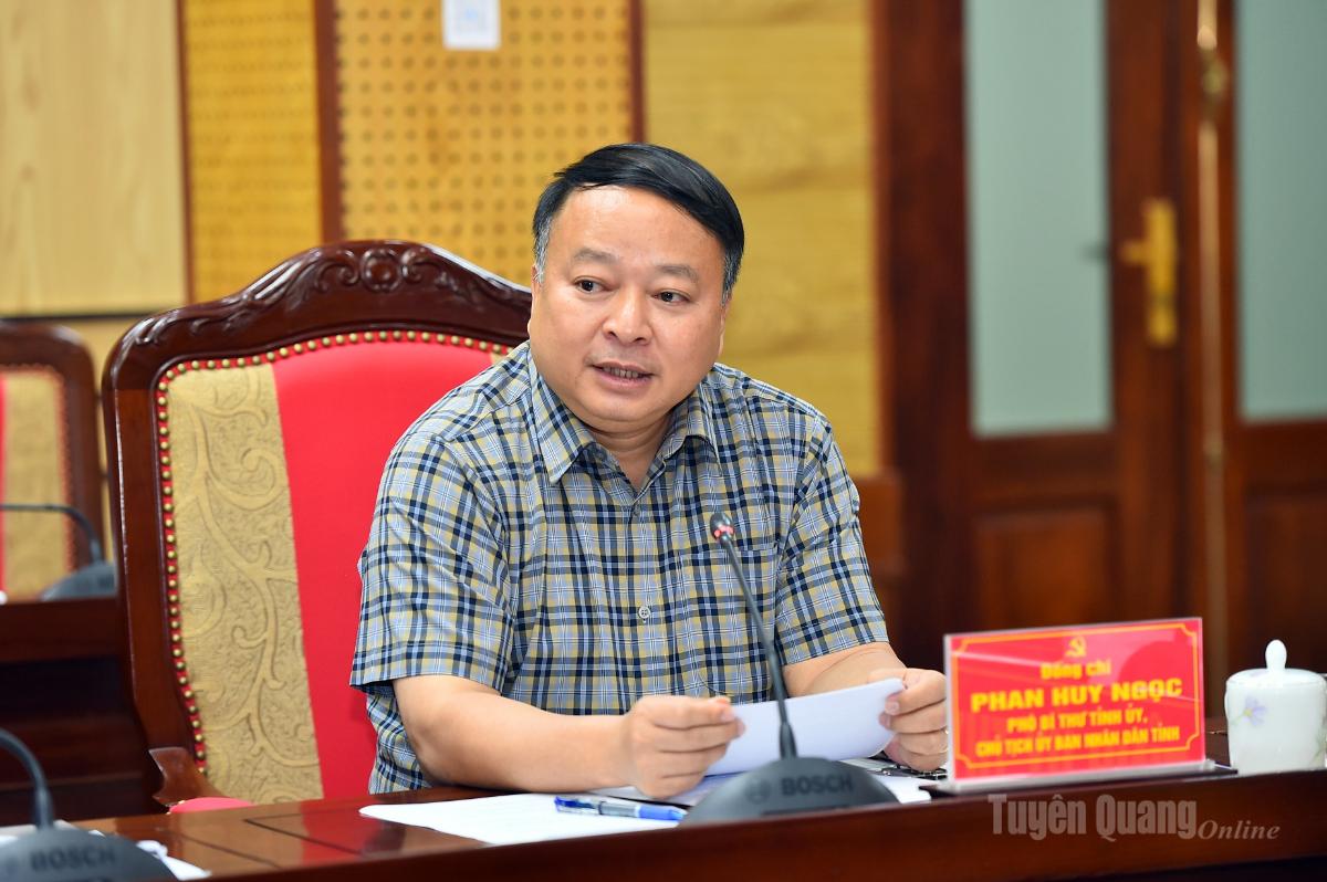 Đồng chí Phan Huy Ngọc, Chủ tịch UBND tỉnh phát biểu tại hội nghị.