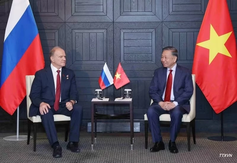 The meeting between General Secretary of the Communist Party of Viet Nam Central Committee and President To Lam and Chairman of the Communist Party of the Russian Federation Gennady Zyuganov on September 7 (Photo: VNA)