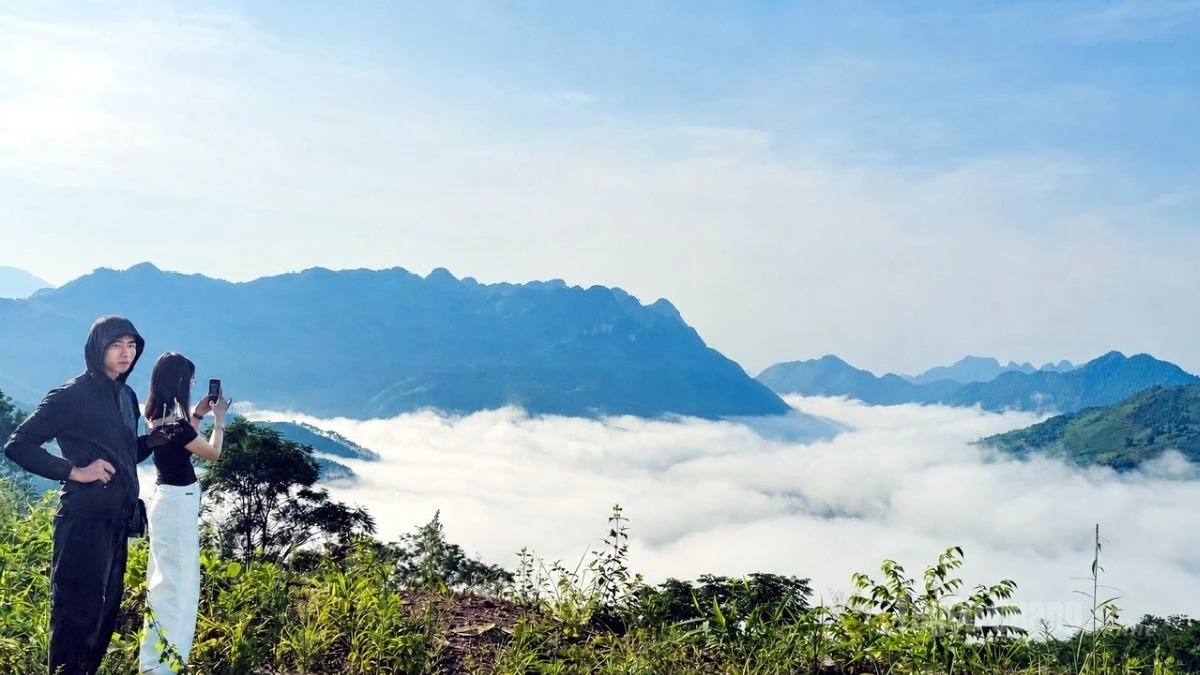 From early morning, visitors made their way to Pac Sum Pass in Minh Tan Commune to watch the clouds and immerse themselves in the misty, poetic beauty of the mountains and forests in early autumn.
