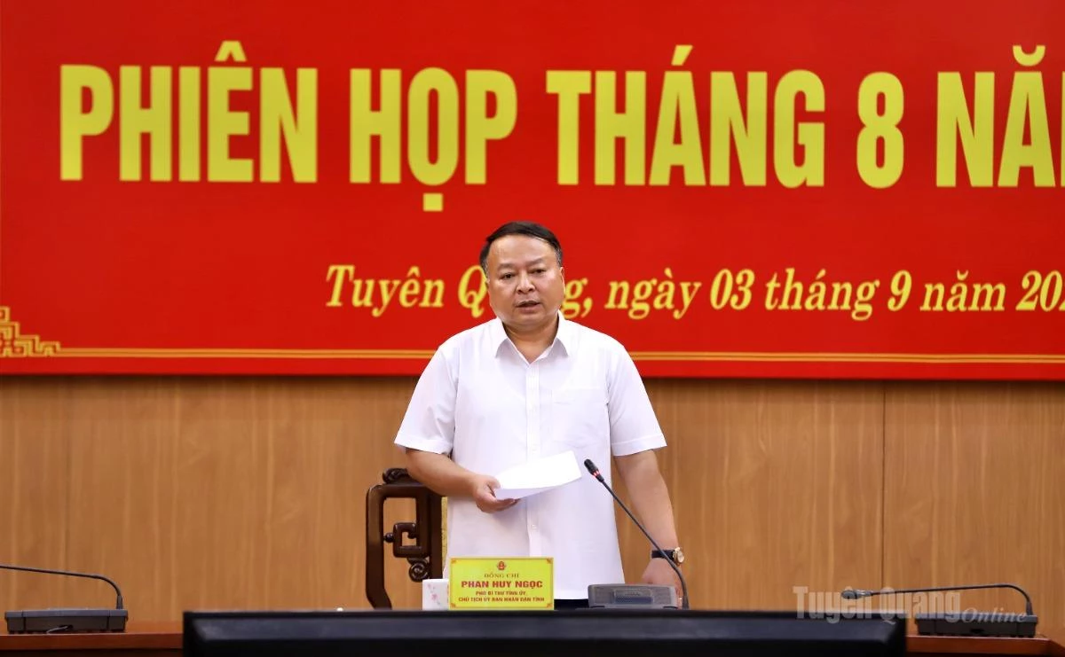 Chủ tịch UBND tỉnh Phan Huy Ngọc phát biểu chỉ đạo tại phiên họp.