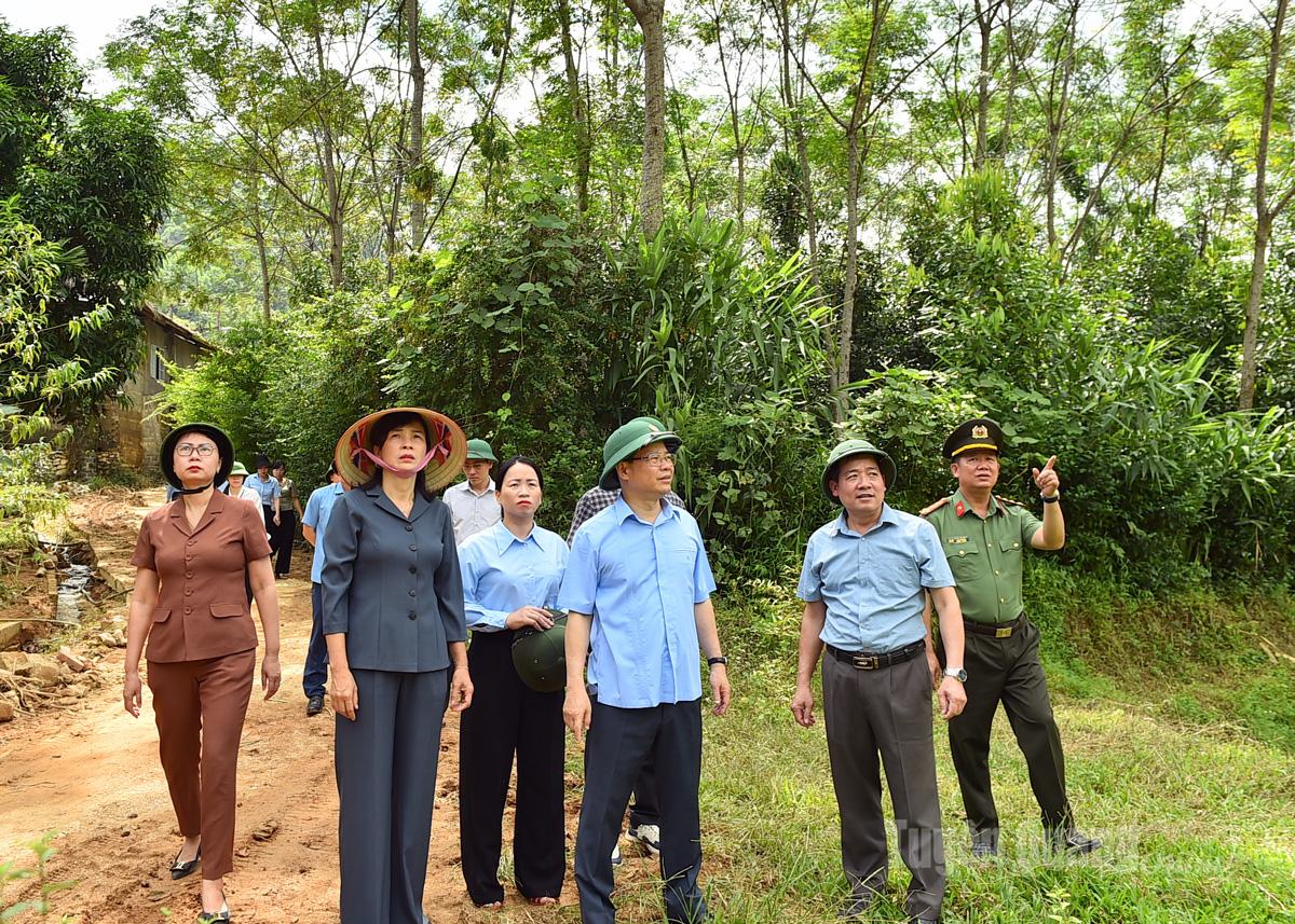 Đồng chí Nguyễn Văn Sơn, Phó Bí thư Tỉnh ủy, Chủ tịch HĐND tỉnh và đoàn công tác kiểm tra khu vực bố trí tái định cư cho các hộ dân thôn Ngõa.