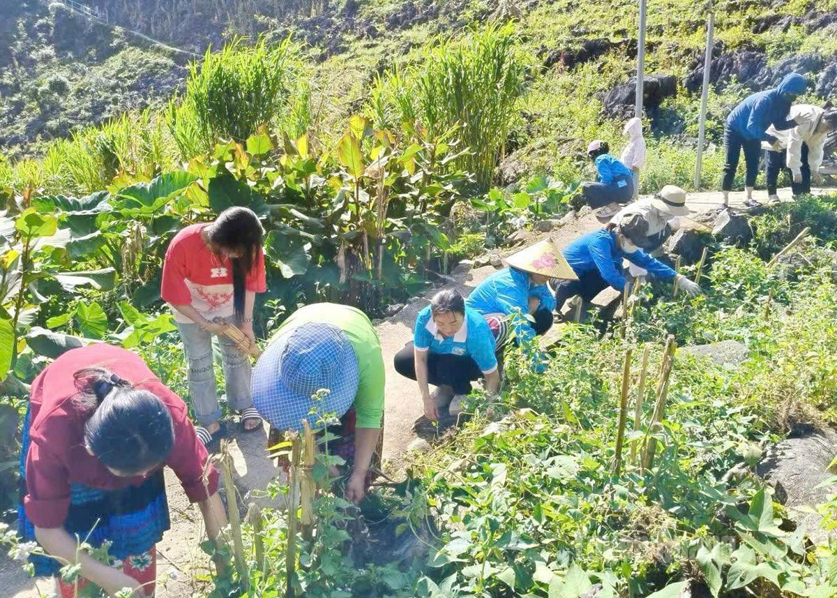 Cán bộ, Nhân dân chung tay chỉnh trang, vệ sinh môi trường, tạo cảnh quan sạch đẹp chào mừng Đại hội đại biểu Mặt trận Tổ quốc Việt Nam xã Mèo Vạc nhiệm kỳ 2025 - 2030.