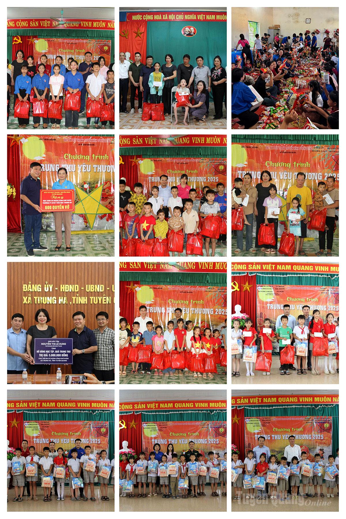 Báo và phát thanh, truyền hình Tuyên Quang và các đơn vị, nhà hảo tâm trao tặng quà tại xã Tân An, Trung Hà.