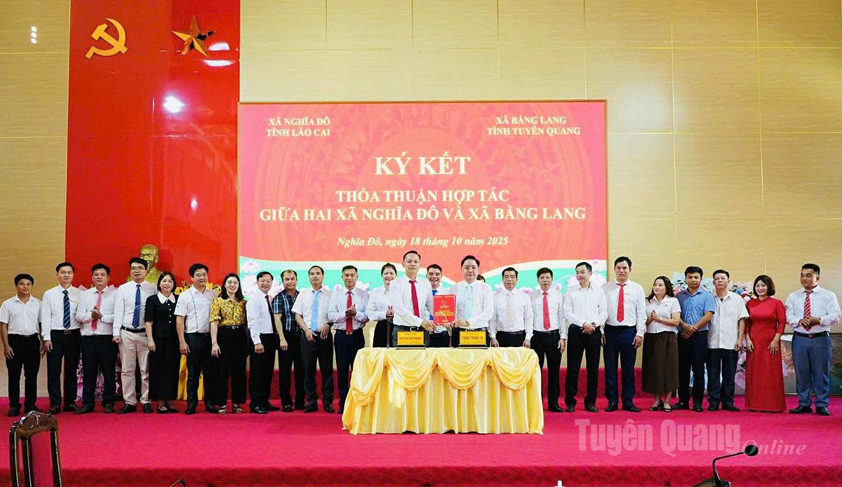 Xã Bằng Lang và xã Nghĩa Đô ký kết thỏa thuận hợp tác giai đoạn 2025-2030.