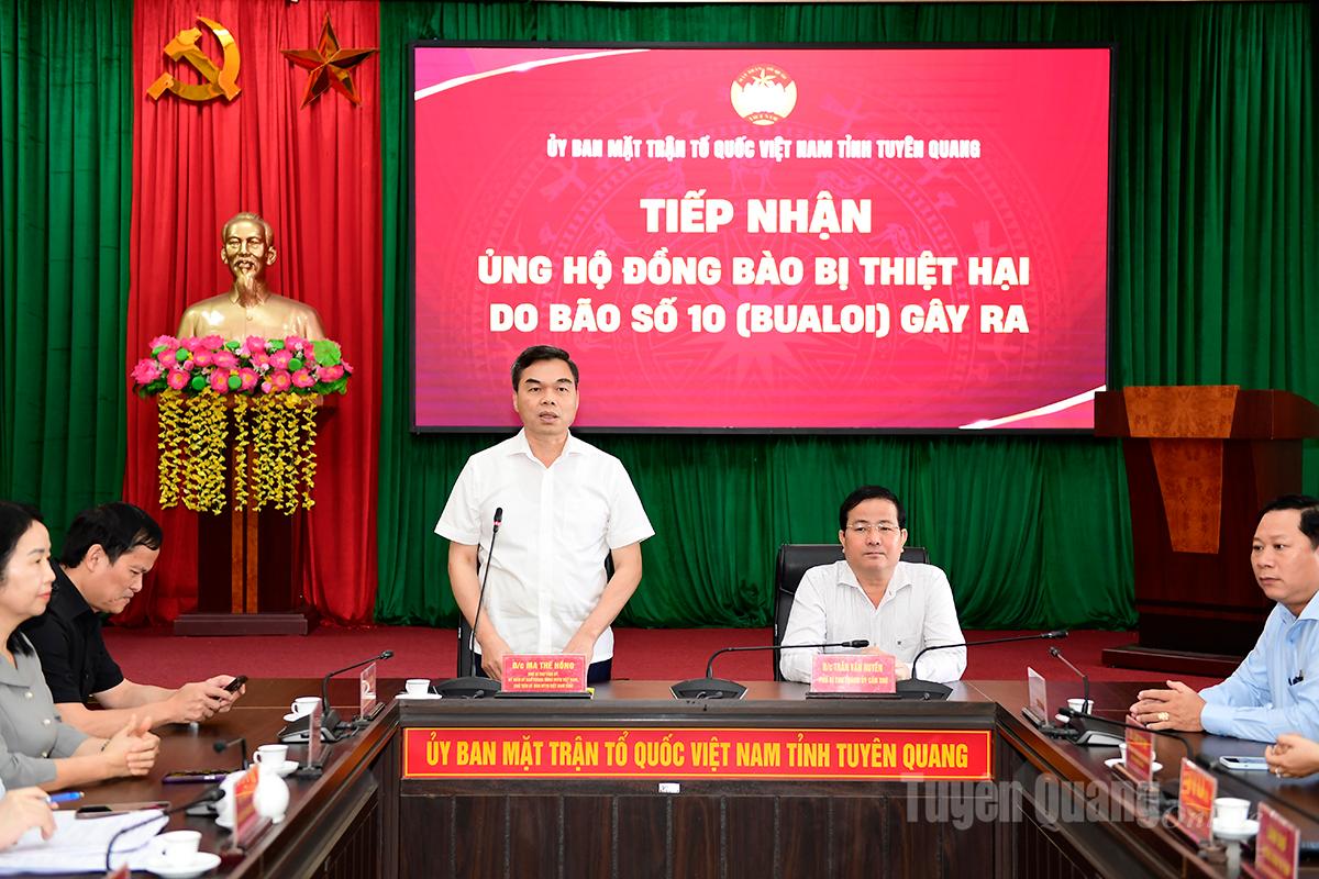 Phó Bí thư Tỉnh ủy, Chủ tịch Ủy ban MTTQ Việt Nam tỉnh Tuyên Quang Ma Thế Hồng phát biểu tại buổi tiếp nhận.
