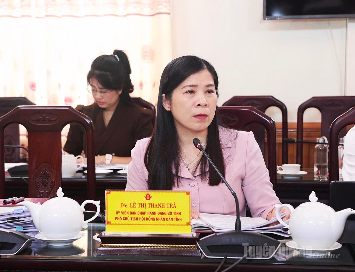 Đồng chí Lê Thị Thanh Trà, Uỷ viên BCH Đảng bộ tỉnh, Phó Chủ tịch HĐND tỉnh phát biểu ý kiến.