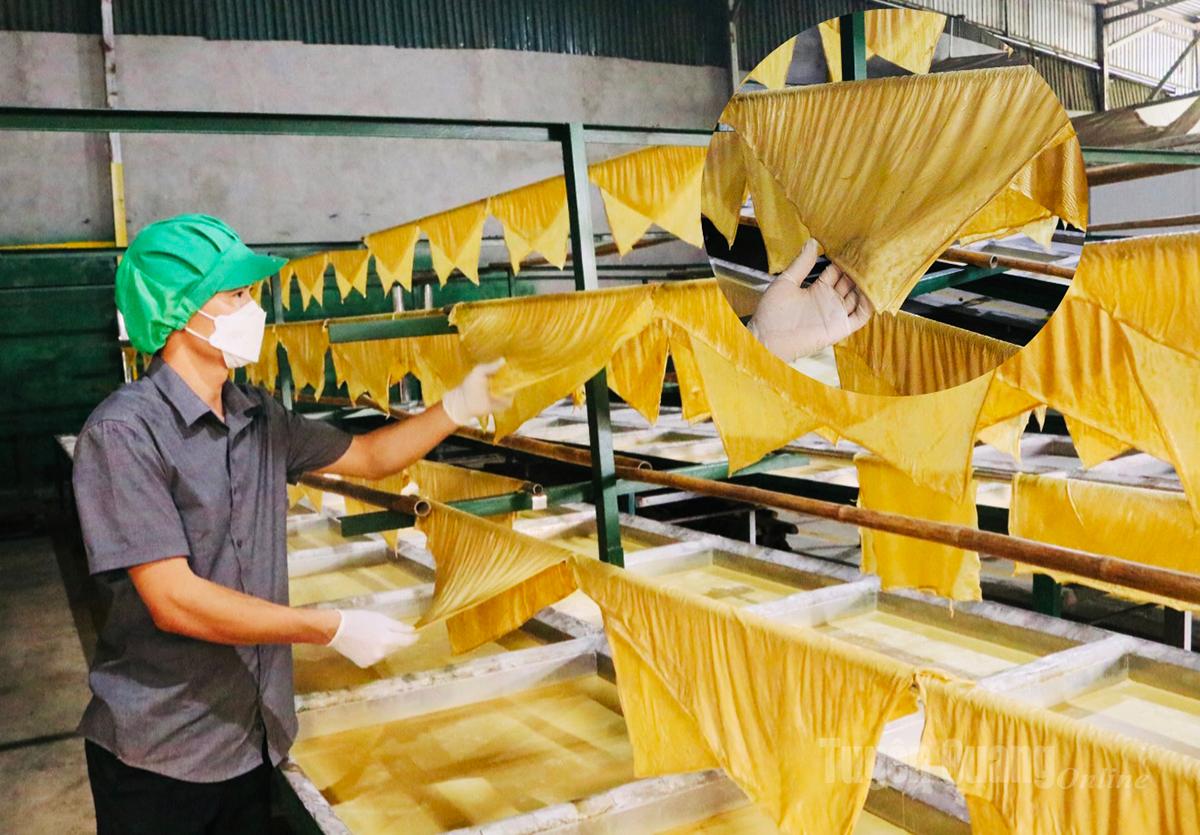 Mỗi tấm váng đậu đều được anh Hải xem xét kỹ để giữ hương vị thơm ngon, độ giòn đặc trưng.