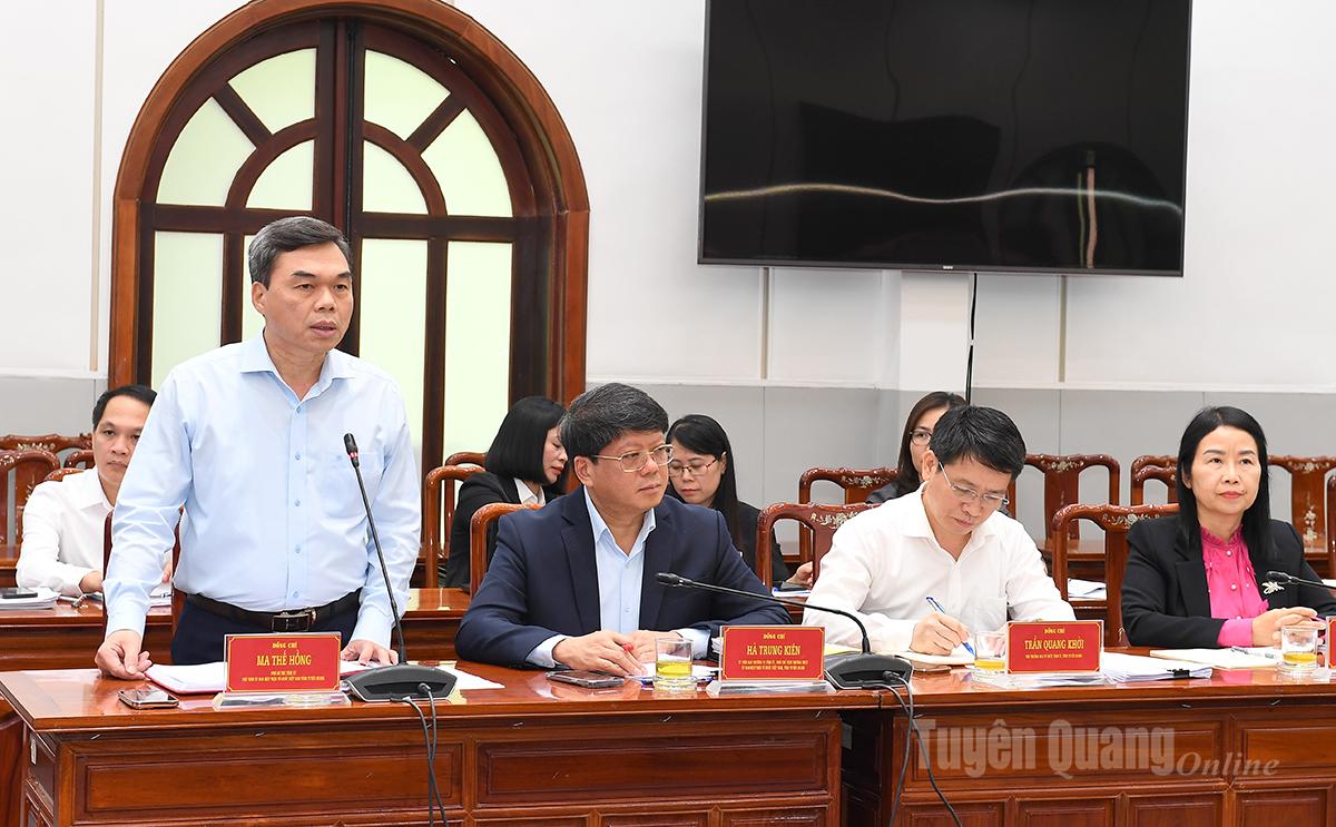 Đồng chí Ma Thế Hồng, Phó Bí thư Tỉnh ủy, Chủ tịch Ủy ban MTTQ Việt Nam tỉnh Tuyên Quang phát biểu tại buổi làm việc.