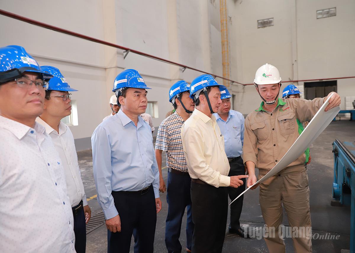 Phó Trưởng ban Tuyên giáo và Dân vận Trung ương Huỳnh Thành Đạt cùng xem trực tiếp các sản phẩm của Công ty.