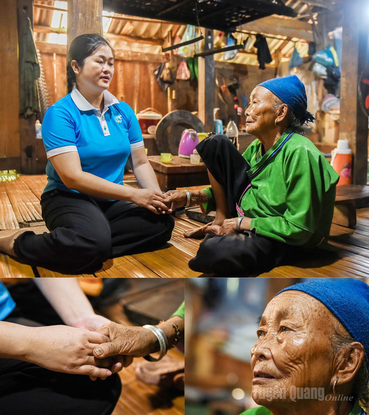 Bà nội lưng đã còng, đôi mắt hoe đỏ, run run nắm chặt tay chị Thủy cảm ơn.