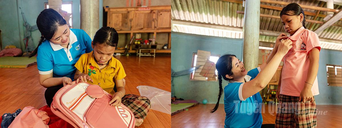 Đón nhận món quà mới, Hương mỉm cười háo hức, dù còn e thẹn.