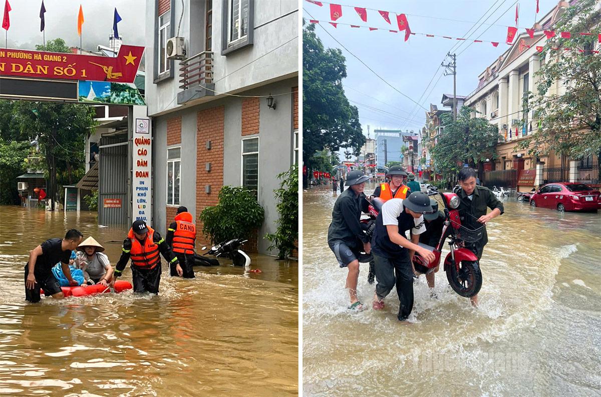 CBCS Phòng Cảnh sát cơ động (Công an tỉnh) hỗ trợ di chuyển người và tài sản cho người dân tại một số tổ dân phố Phường Hà Giang 2