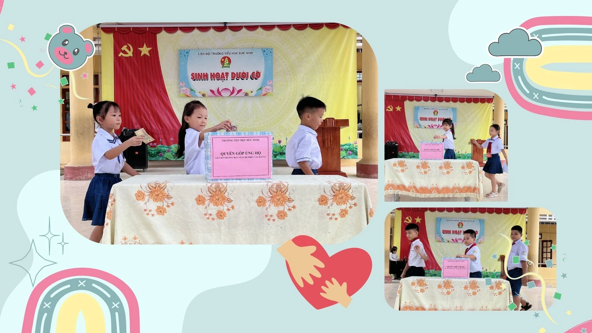 Những quyển vở, đồ dùng học tập mới là món quà mà em học sinh trường Tiểu học Bình Thuận gửi đến các bạn vùng lũ.