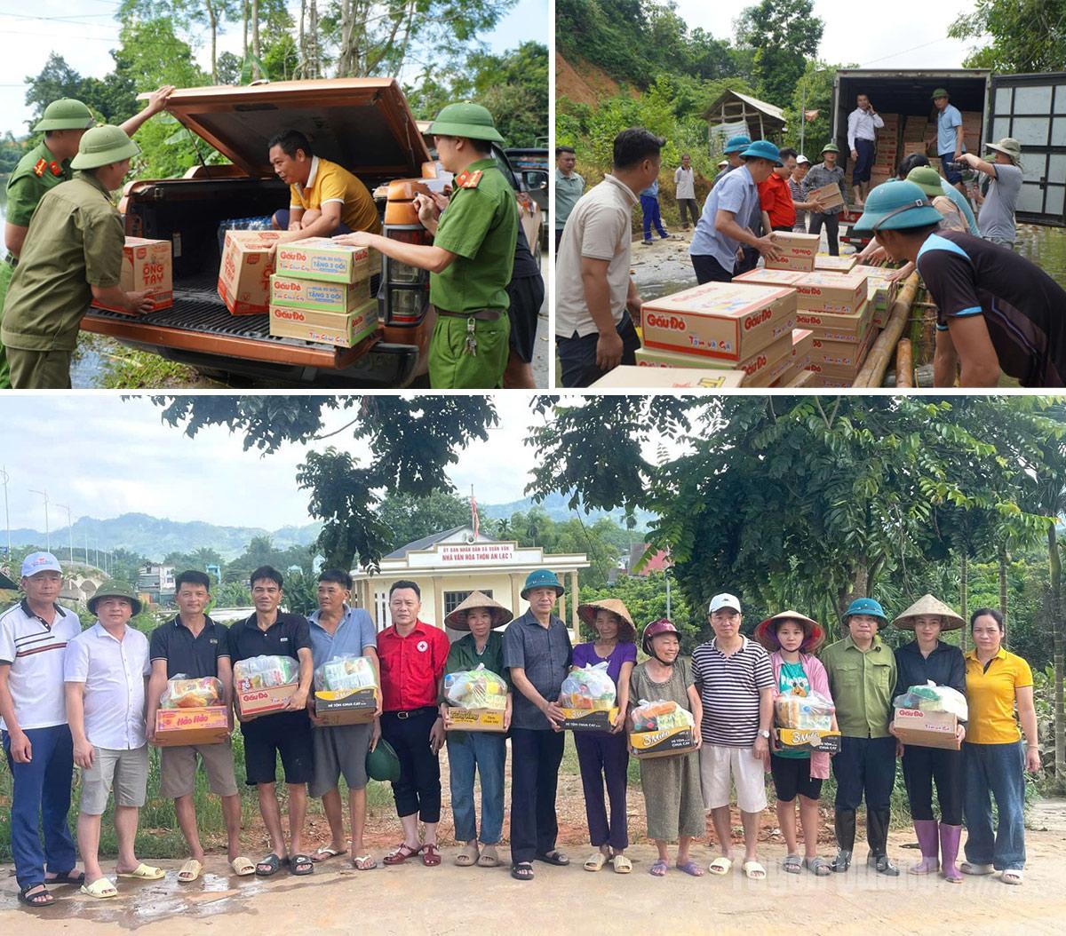 Hiệp hội doanh nghiệp tỉnh Tuyên Quang hỗ trợ 250 suất quà cho bà con nhân dân xã Xuân Vân bị ảnh hưởng cơn bão số 10. Ảnh: Minh Thủy