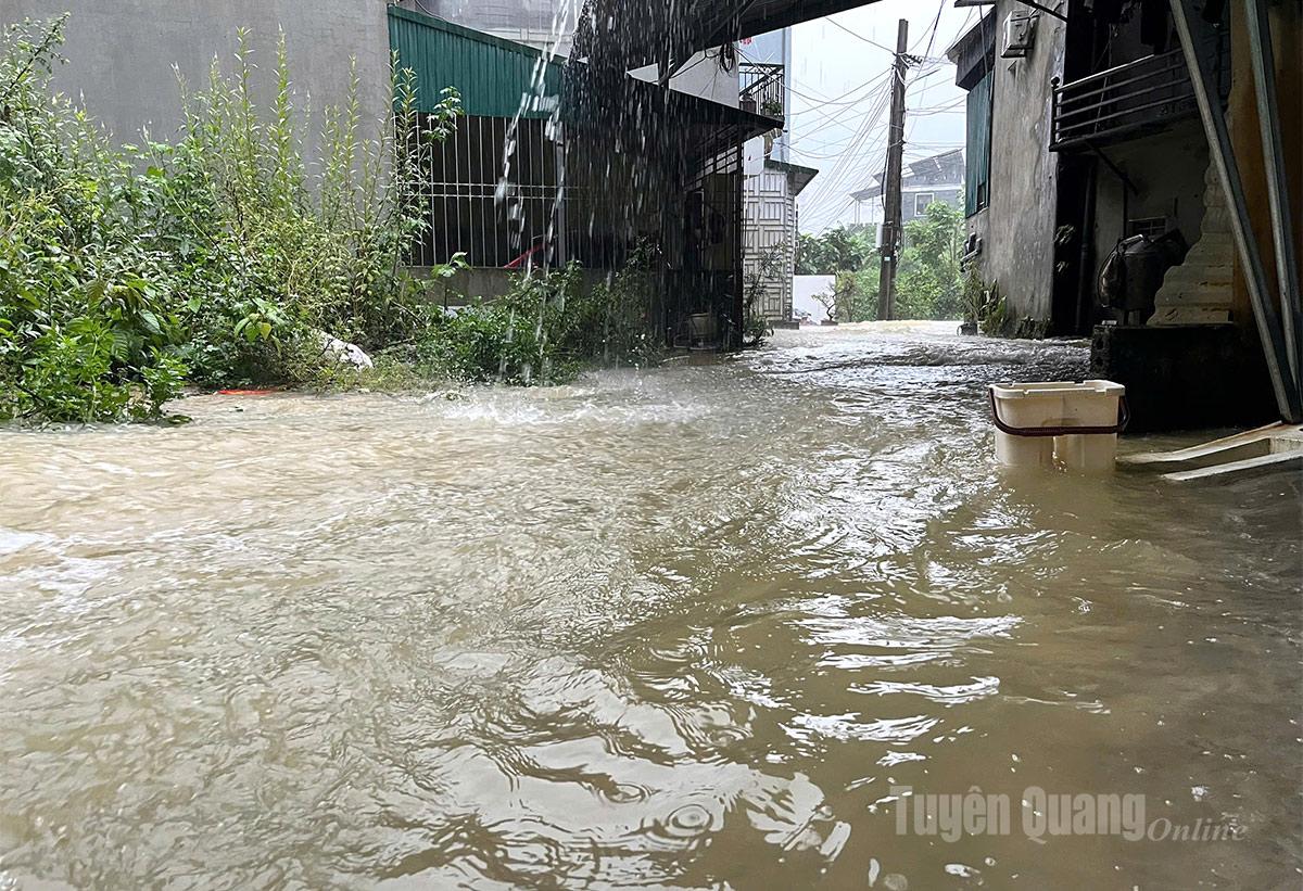 Ngách 29, ngõ 1 Tôn Đức Thắng, tổ 14 Trần Phú, phường Hà Giang 2 bắt đầu ngập úng. Ảnh Hồng Nhung
