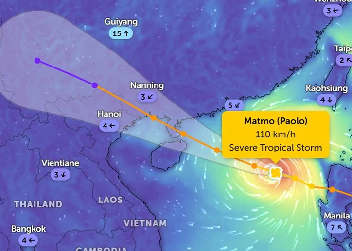 Bão số 11 (Matmo), giật cấp 14, di chuyển nhanh theo hướng tây tây bắc