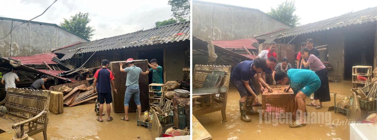 VC, NLĐ Báo và phát thanh, truyền hình Tuyên Quang hỗ trợ gia đình đoàn viên Công đoàn tại Phường Hà Giang 2 dọn dẹp nhà sau lũ lụt
