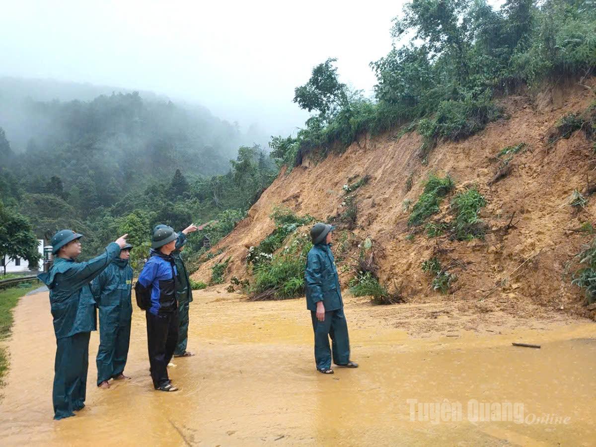 Lãnh đạo xã Minh Tân kiểm tra các khu vực sạt lở trên địa bàn. Ảnh: Mộc Lan