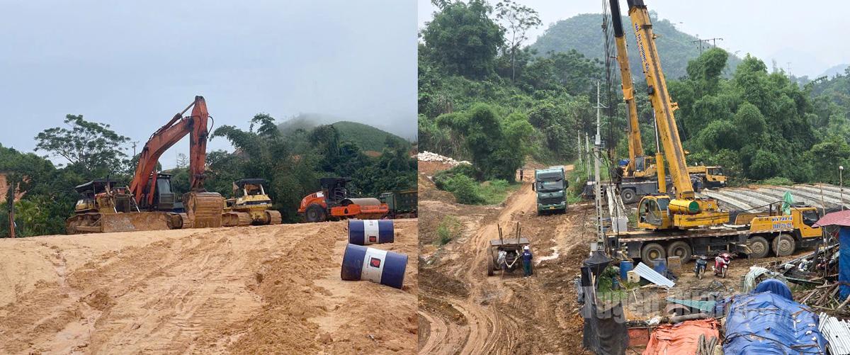 Các nhà thầu thi công cao tốc Tuyên Quang, Hà Giang đưa máy móc lên vị trí cao để tránh lũ. Ảnh: Trang Tâm