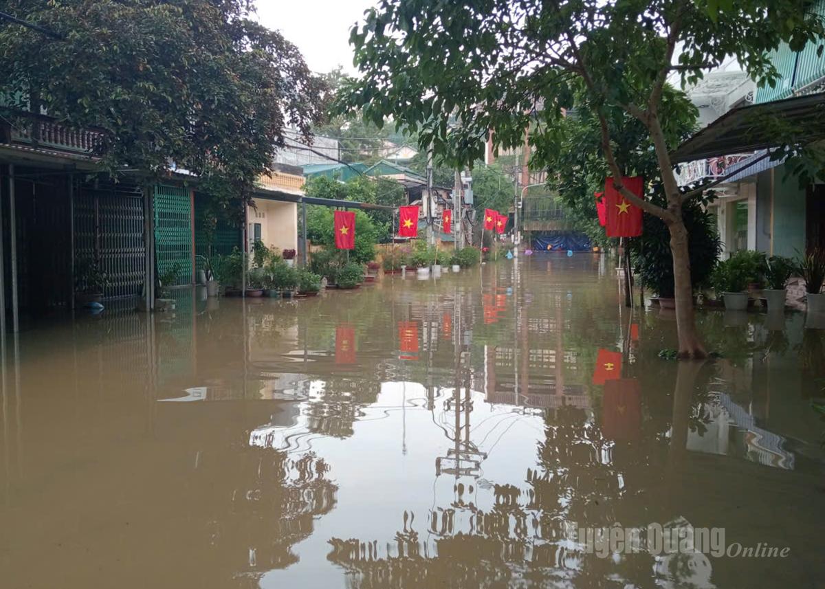 Nhiều  khu vực trũng thấp thuộc tổ 5, phố Hoàng Thế Cao, phường Minh Xuân nước đã tràn vào nhà.