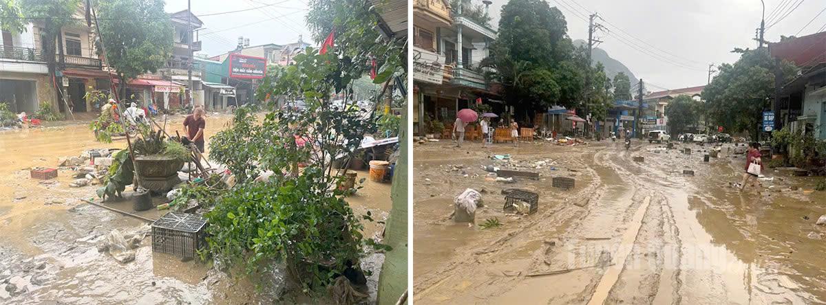 Cảnh tượng ngổn ngang sau lũ ở khu vực dốc dài Ngọc Hà, phường Hà Giang 2. Ảnh: Mộc Lan