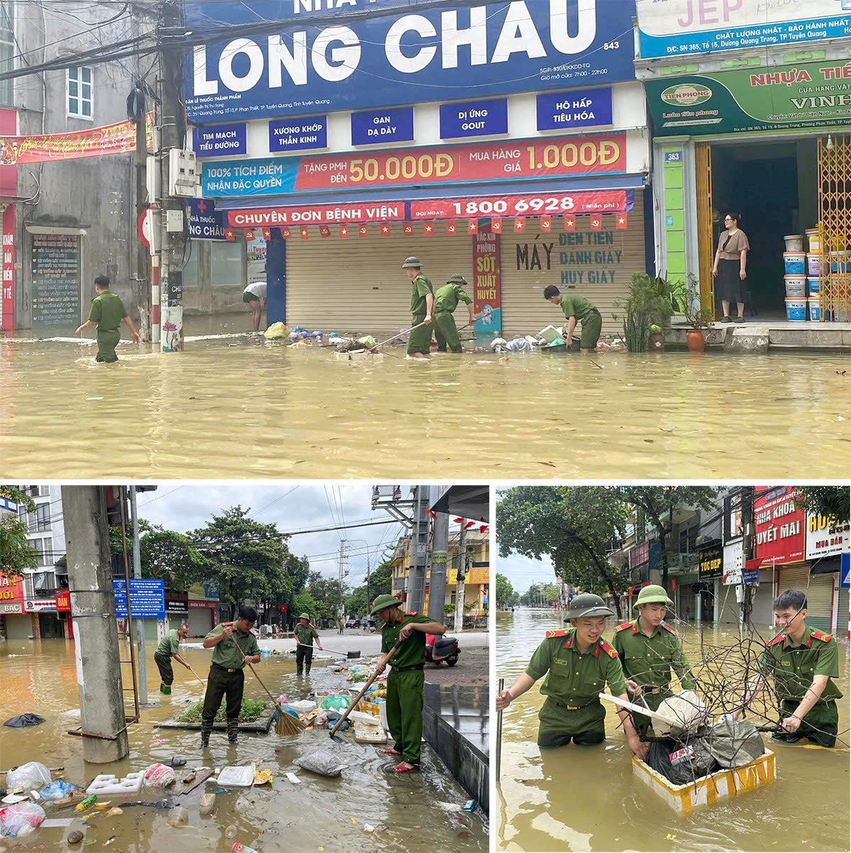 Sáng 2-10, có trên 150 đoàn viên thanh niên, hội viên phụ nữ Công an tỉnh Tuyên Quang được huy động tham gia vệ sinh môi trường tại các tuyến đường chính của phường Minh Xuân. Ảnh: Kỳ Dao