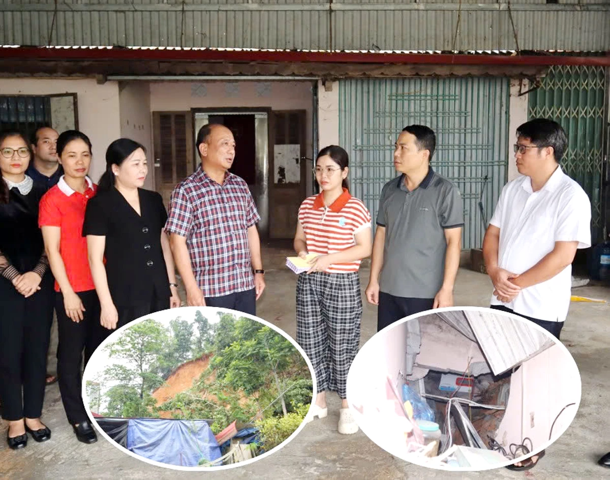 Lãnh đạo xã Yên Minh kịp thời hỗ trợ gia đình chị Hoàng Thị Viện, trú tại thôn Nà Mạ, xã Yên Minh bị sạt lở do đất đồi phía sau ập vào nhà.