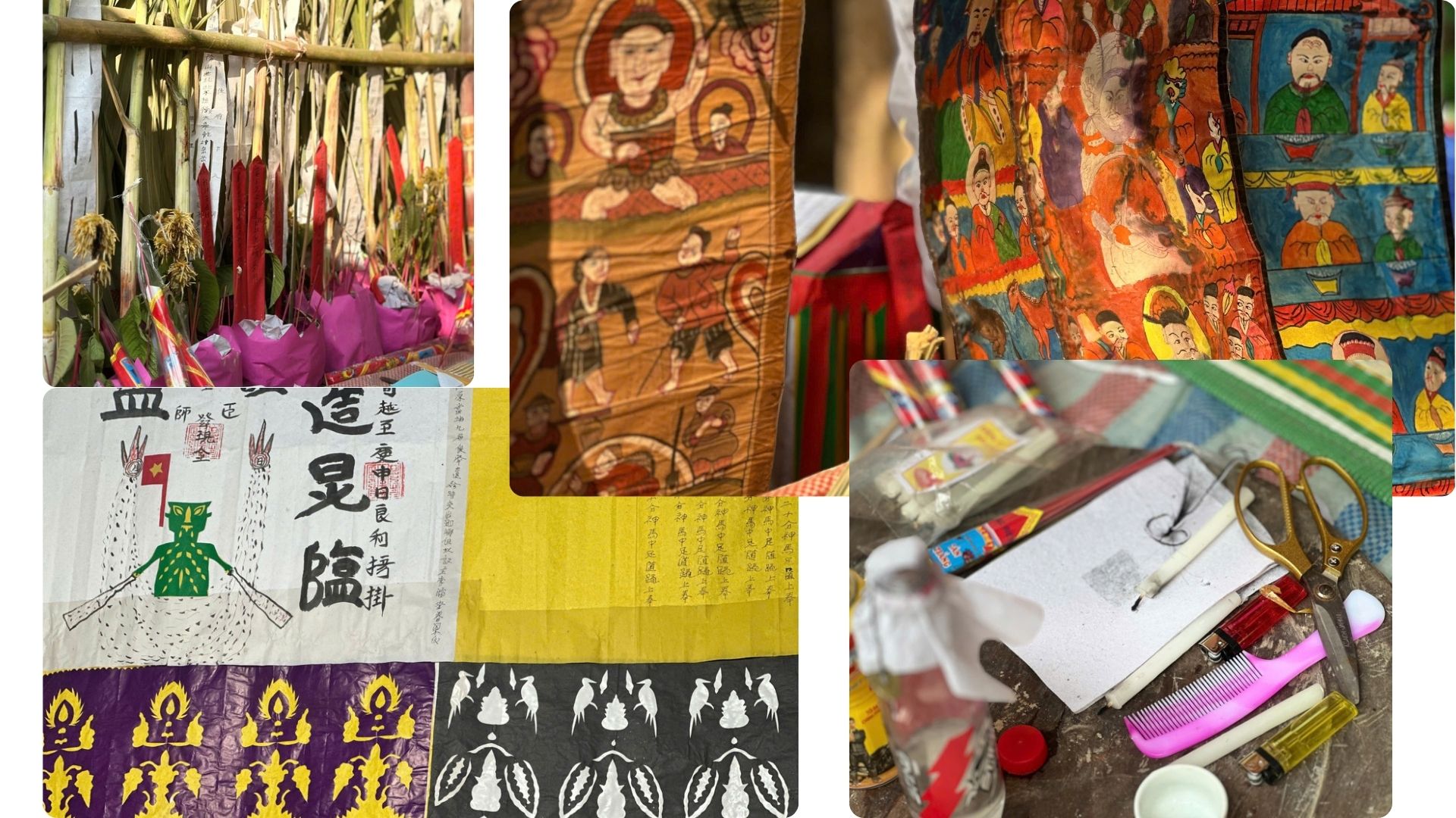 Throughout the Cap Sac ritual, large and small paper paintings are used according to the specific content of each ritual. In Dao spiritual beliefs, after death, a person who has undergone the Cap Sac ritual will return to join the ancestors. The ritual master is also believed to transmit spiritual soldiers and magical powers to the initiate, giving them greater confidence and strength wherever they go and whatever they do.