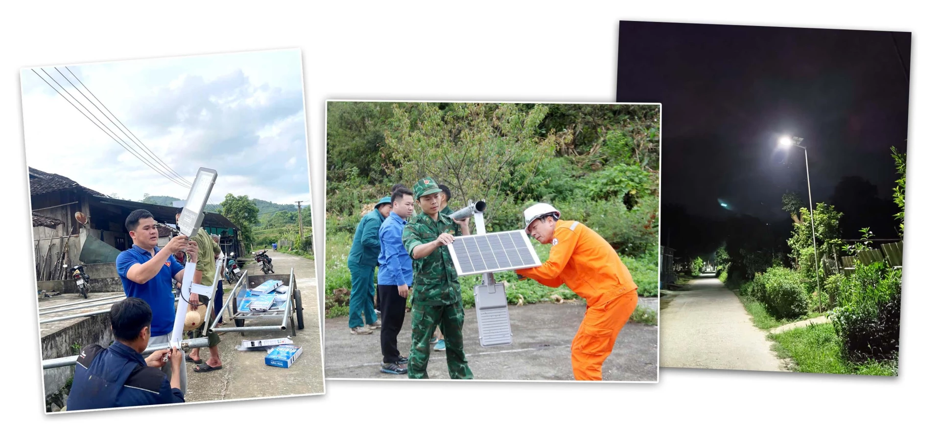 Đoàn thanh niên xã Hồng Thái lắp đặt đèn điện thắp sáng đường quê năng lượng mặt trời.