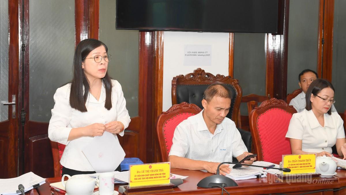Đồng chí Phó Chủ tịch HĐND tỉnh Lê Thị Thanh Trà phát biểu tại phiên họp.