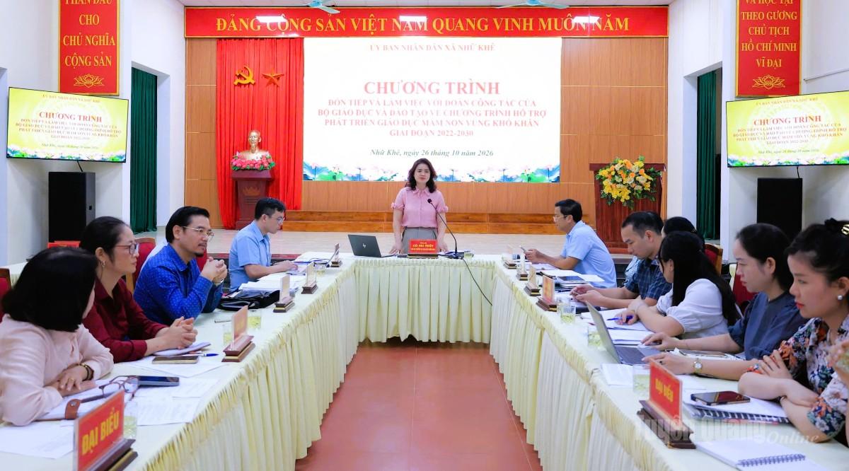 Đồng chí Cù Thị Thủy, Phó Vụ trưởng Vụ Giáo dục Mầm non, Bộ Giáo dục và Đào tạo phát biểu tại buổi làm việc.
