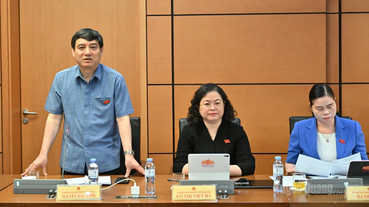 Chủ nhiệm Ủy ban Văn hóa và Xã hội Nguyễn Đắc Vinh, Đoàn ĐBQH tỉnh Tuyên Quang phát biểu ý kiến.