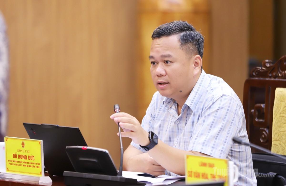 Phó Chủ tịch UBND tỉnh Đỗ Hùng Đức phát biểu thảo luận tại buổi làm việc.