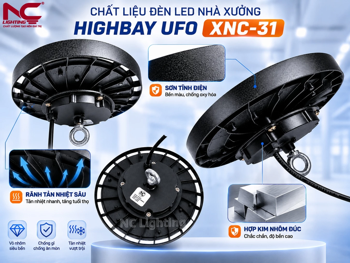 Cap: Đèn UFO NC Lighting sử dụng chất liệu cao cấp, sỡ tĩnh điện