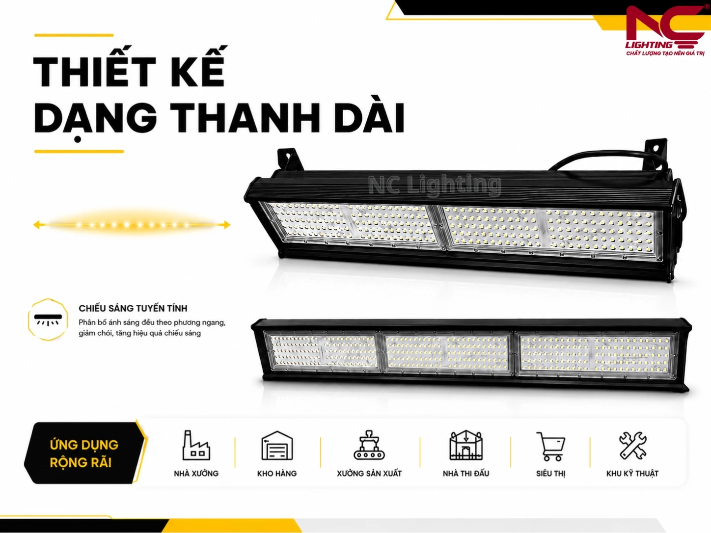 Đèn nhà xưởng thiết kế Linear dạng thanh dài chiếu sáng tuyến tính