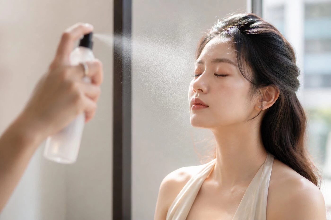 Xịt khóa nền sau khi hoàn thiện lớp trang điểm