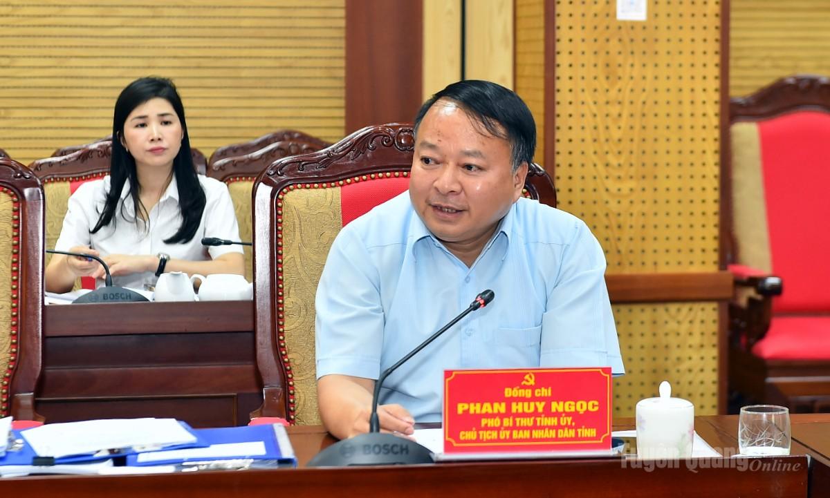 Đồng chí Phó Bí thư Tỉnh ủy, Chủ tịch UBND tỉnh Phan Huy Ngọc phát biểu tại hội nghị.