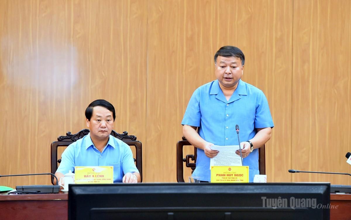 Đồng chí Chủ tịch UBND tỉnh Phan Huy Ngọc phát biểu tại hội nghị.