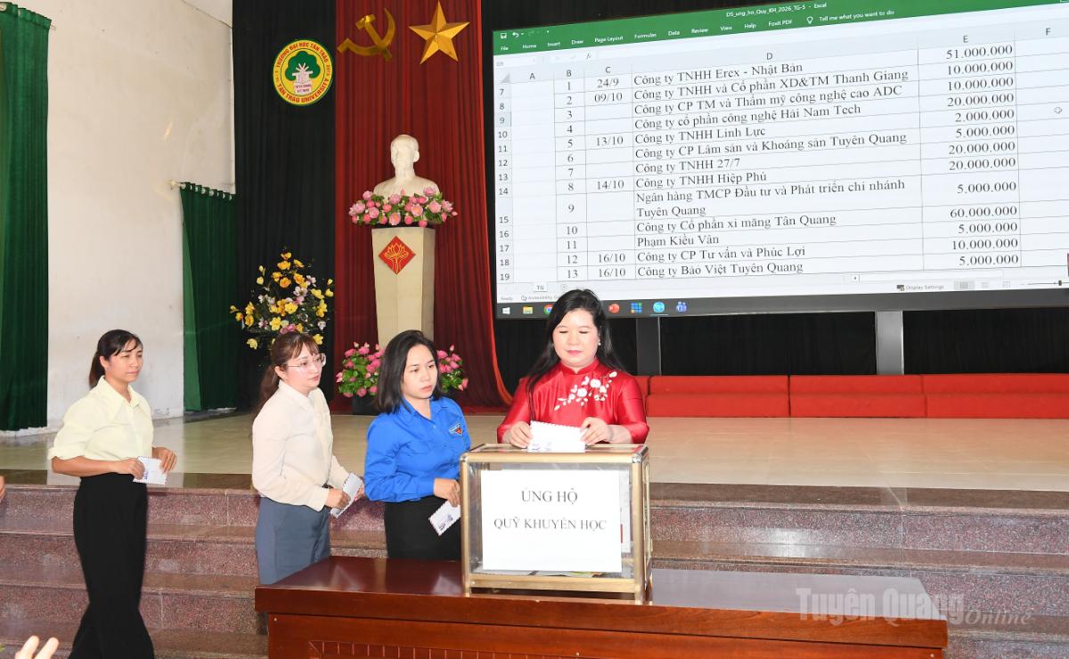 Đại diện các đơn vị, daonh nghiệp ủng hộ Quỹ Khuyến học tỉnh.