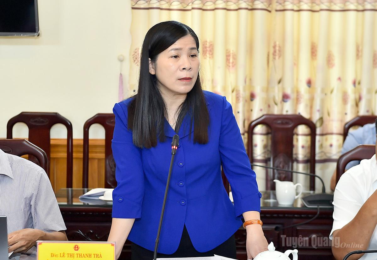 Đồng chí Lê Thị Thanh Trà,  Phó Chủ tịch HĐND tỉnh phát biểu ý kiến thảo luận tại phiên họp.