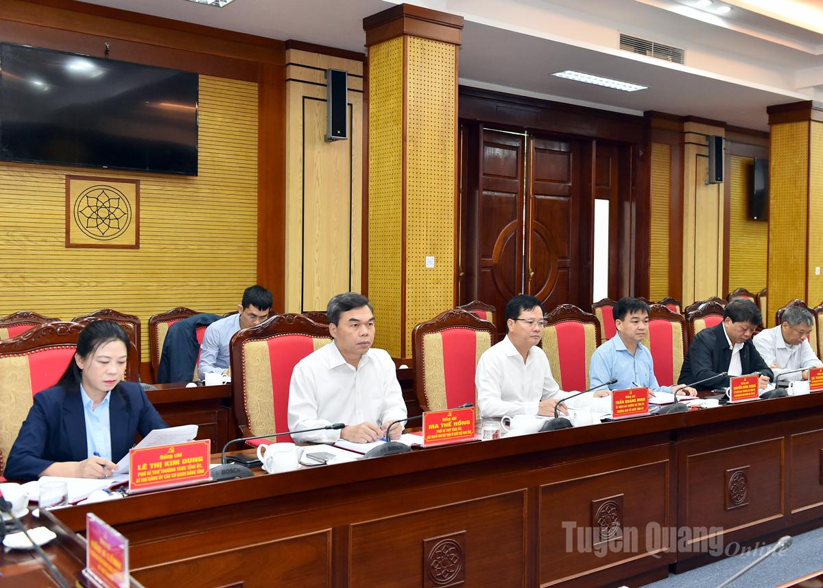 Các đồng chí Thường trực Tỉnh ủy, Ủy viên Ban Thường vụ Tỉnh ủy tham dự buổi làm việc.