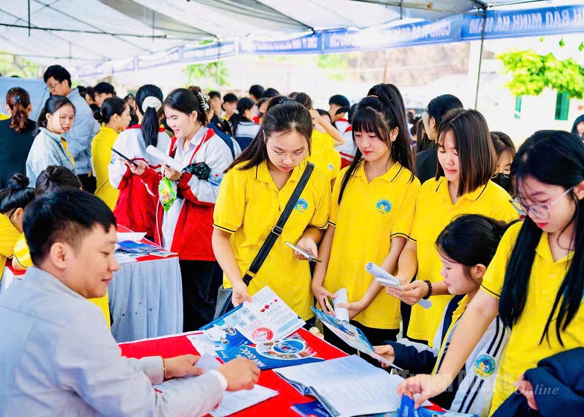 Students of Thai Hoa High School explore academic and career information at the 2025 Job Fair.