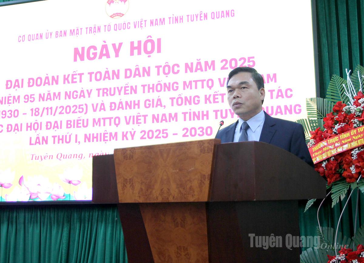 Phó Bí thư Tỉnh ủy, Chủ tịch Ủy ban MTTQ Việt Nam tỉnh Ma Thế Hồng phát biểu tại Ngày hội.