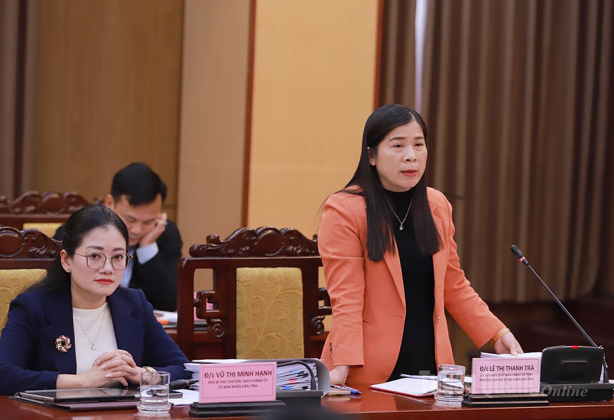 Phó Chủ tịch HĐND tỉnh Lê Thị Thanh Trà phát biểu tại phiên họp