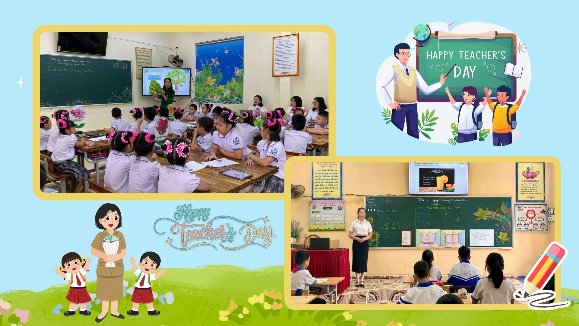 Các em học sinh thi đua học tập lập thành tích chào mừng Ngày Nhà giáo Việt Nam.