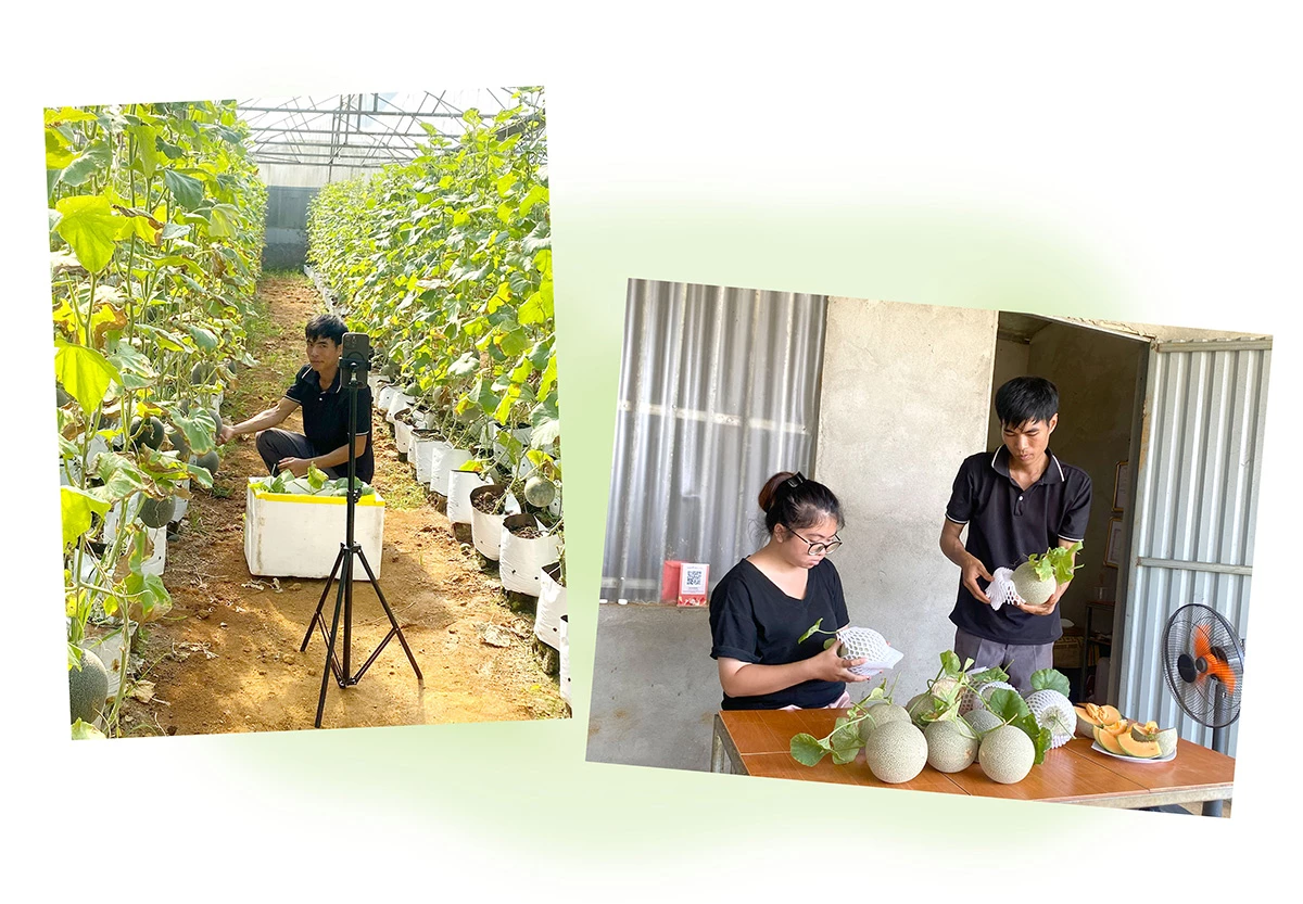 Anh Nguyễn Xuân Tiến livestream bán hàng, đóng gói sản phẩm.