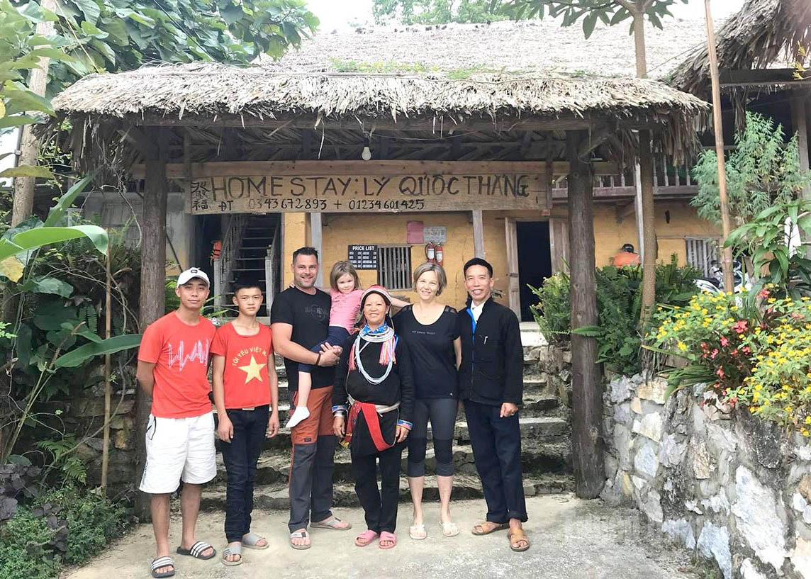 Foreign tourists staying at the homestay of Ly Quoc Thang’s family.