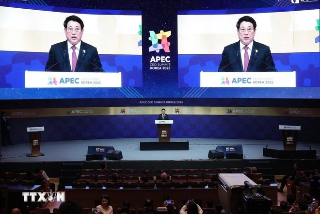 State President Luong Cuong delivers a speech at the APEC CEO Summit (Photo: VNA)